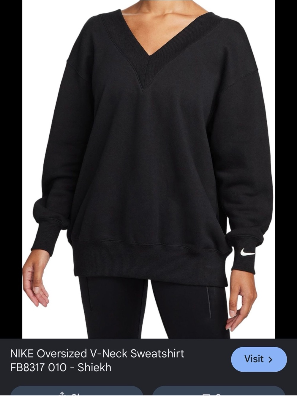 Nike Oversized V-Neck Sweatshirt - Black